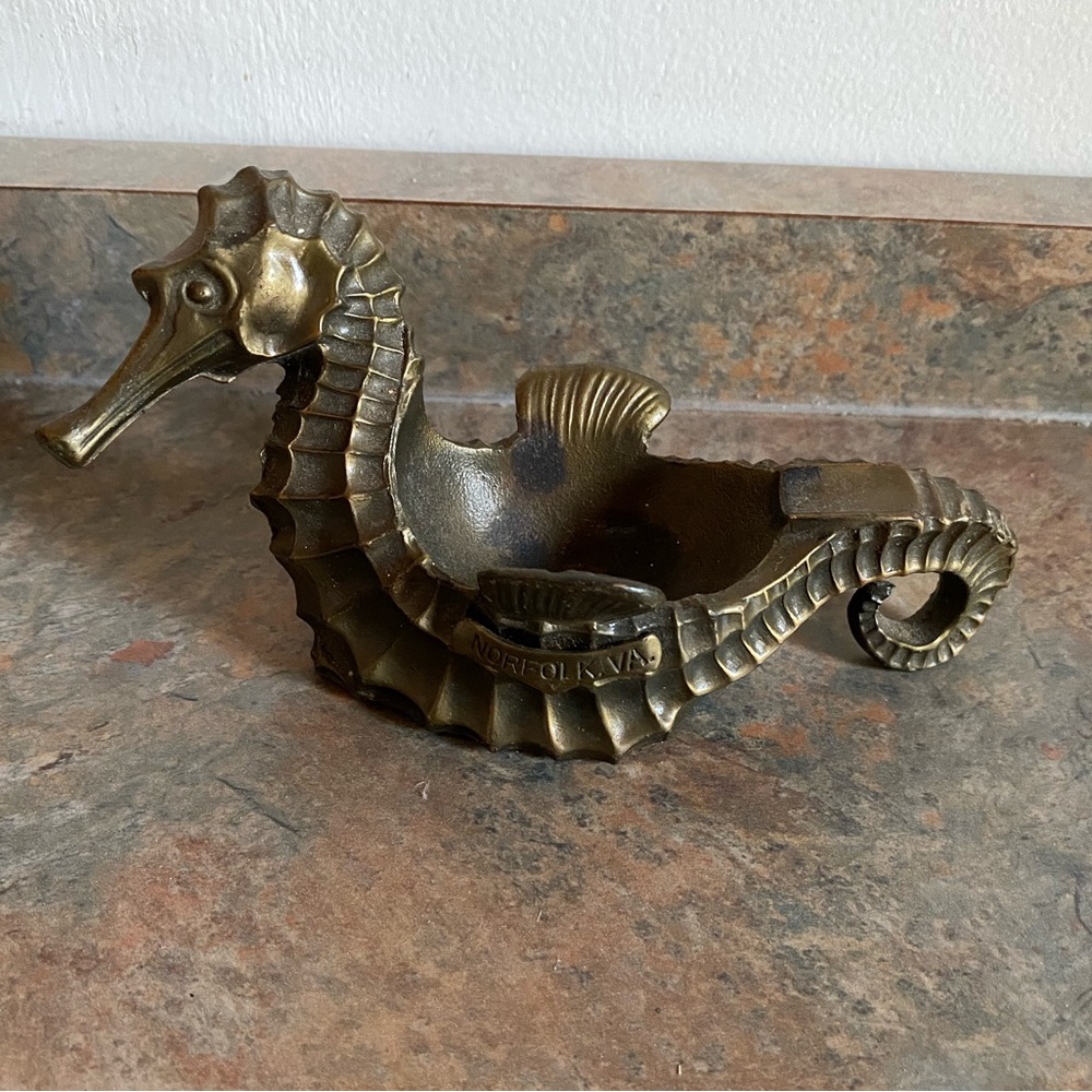 Vtg Bronze Seahorse Ashtray Norfolk, Virginia K & O Co. Kronheim & Oldenbusch